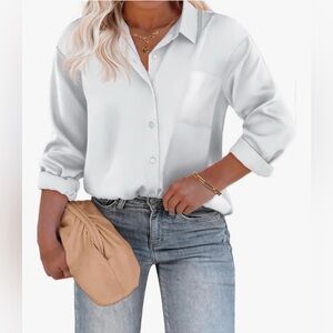 IN'VOLAND Women’s Satin Button Down Shirt Long Sleeve Blouse White 22W NWT